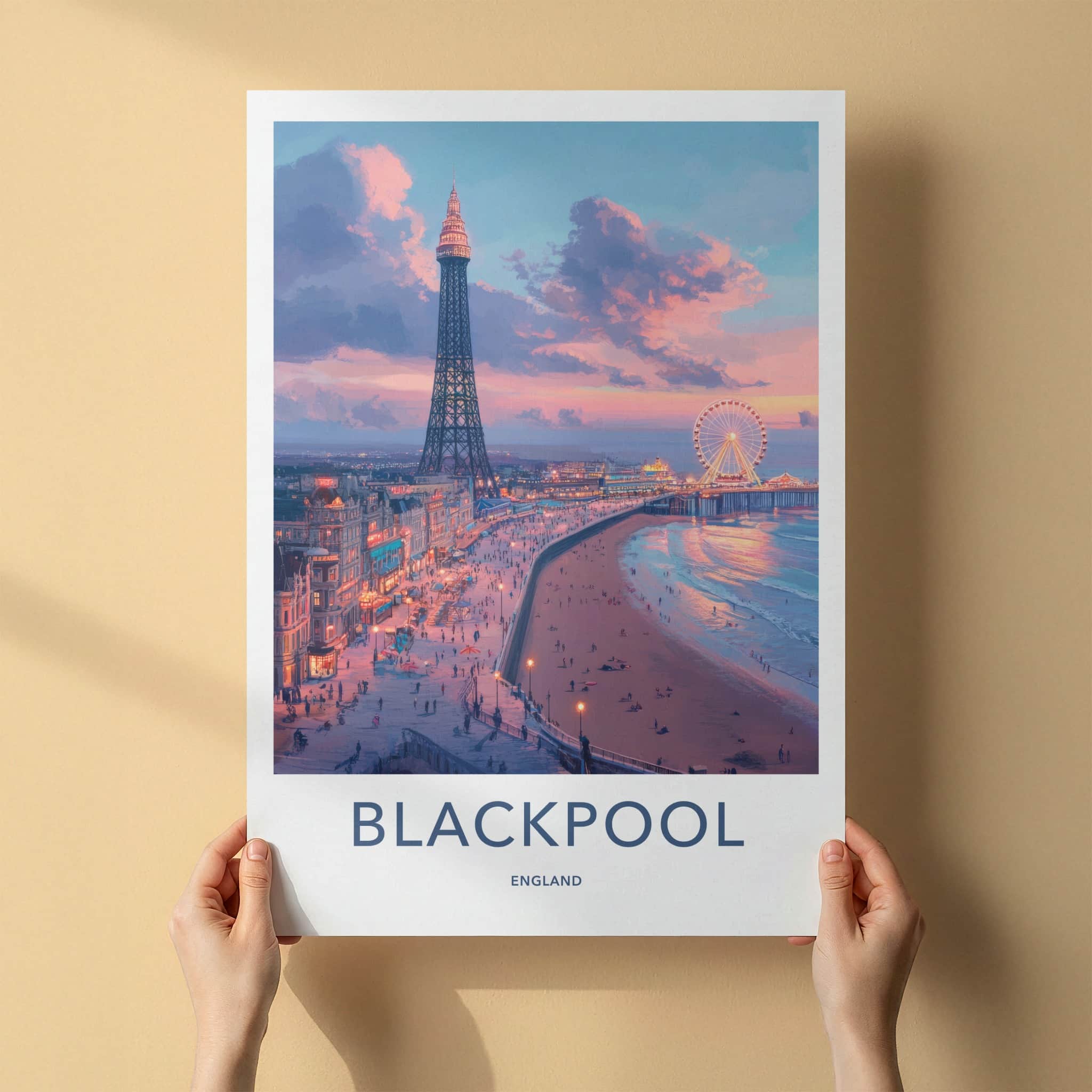 Blackpool Poster - England Travel Art - Coastal City Evening Home Decor