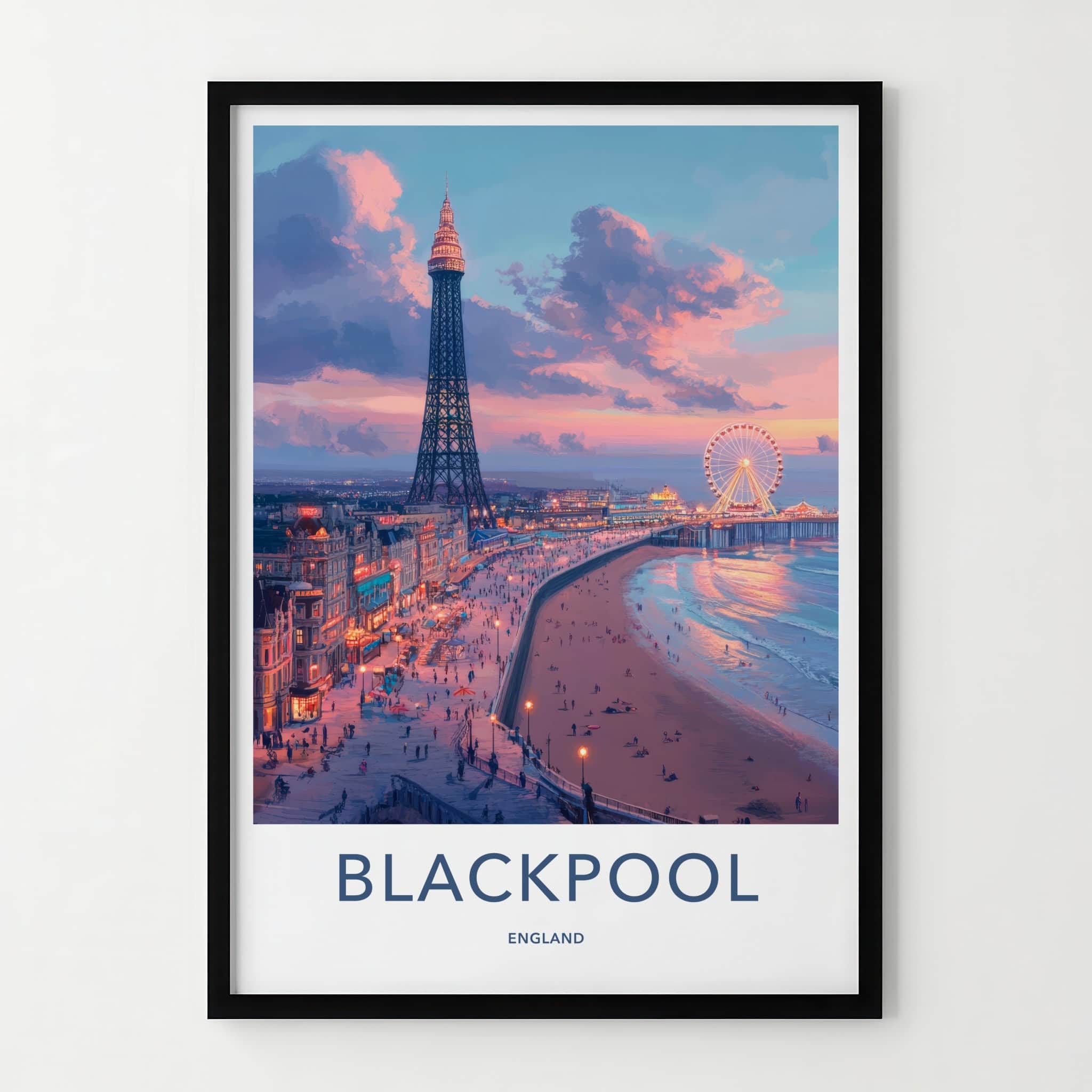 Blackpool Poster - England Travel Art - Coastal City Evening Home Decor
