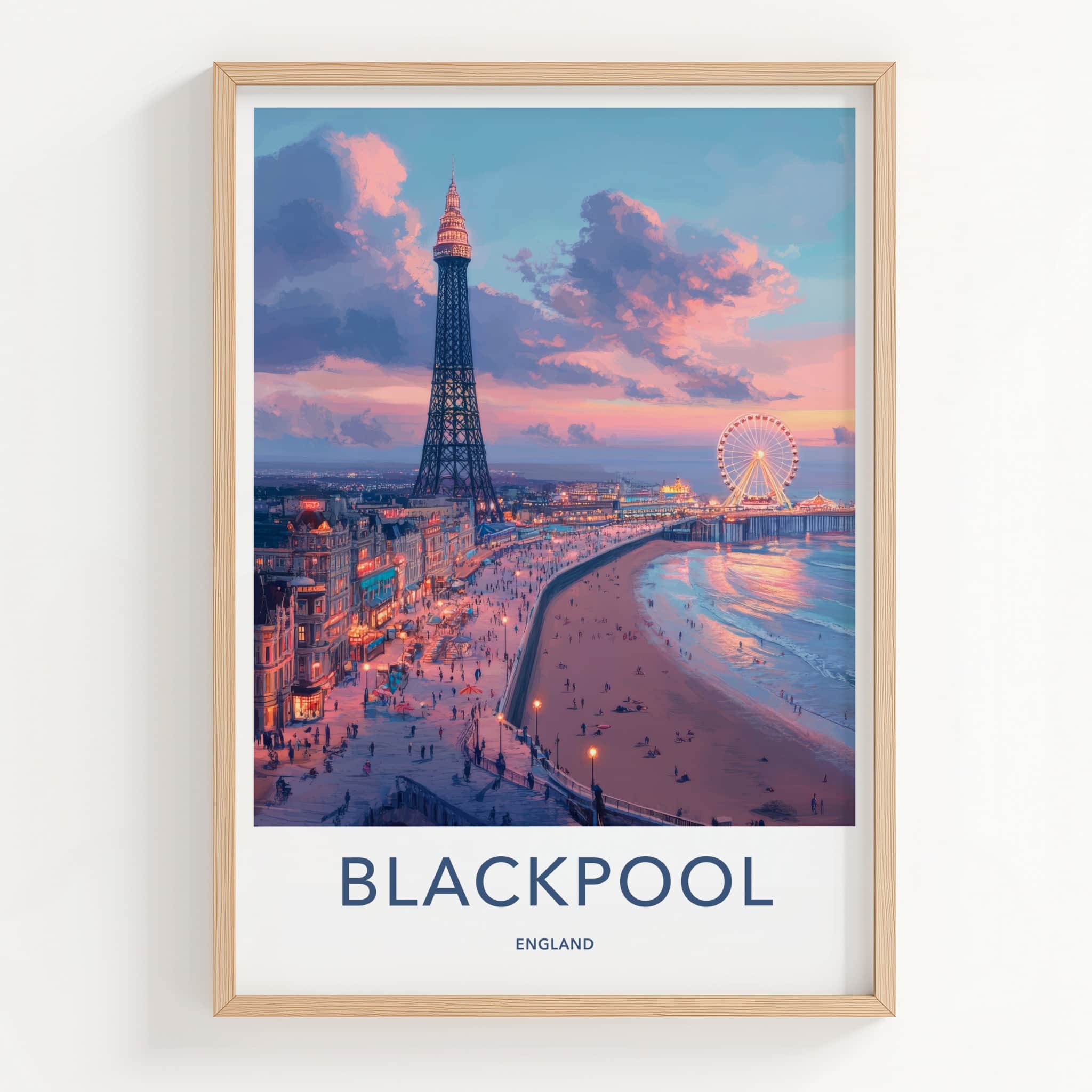 Blackpool Poster - England Travel Art - Coastal City Evening Home Decor