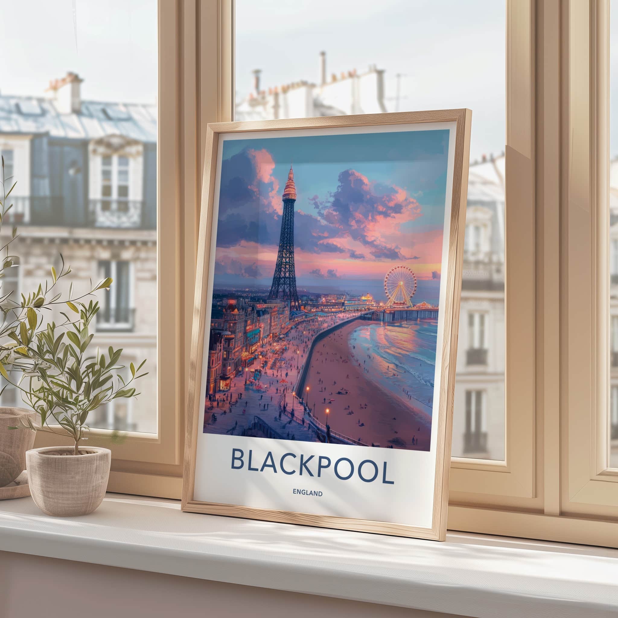 Blackpool Poster - England Travel Art - Coastal City Evening Home Decor