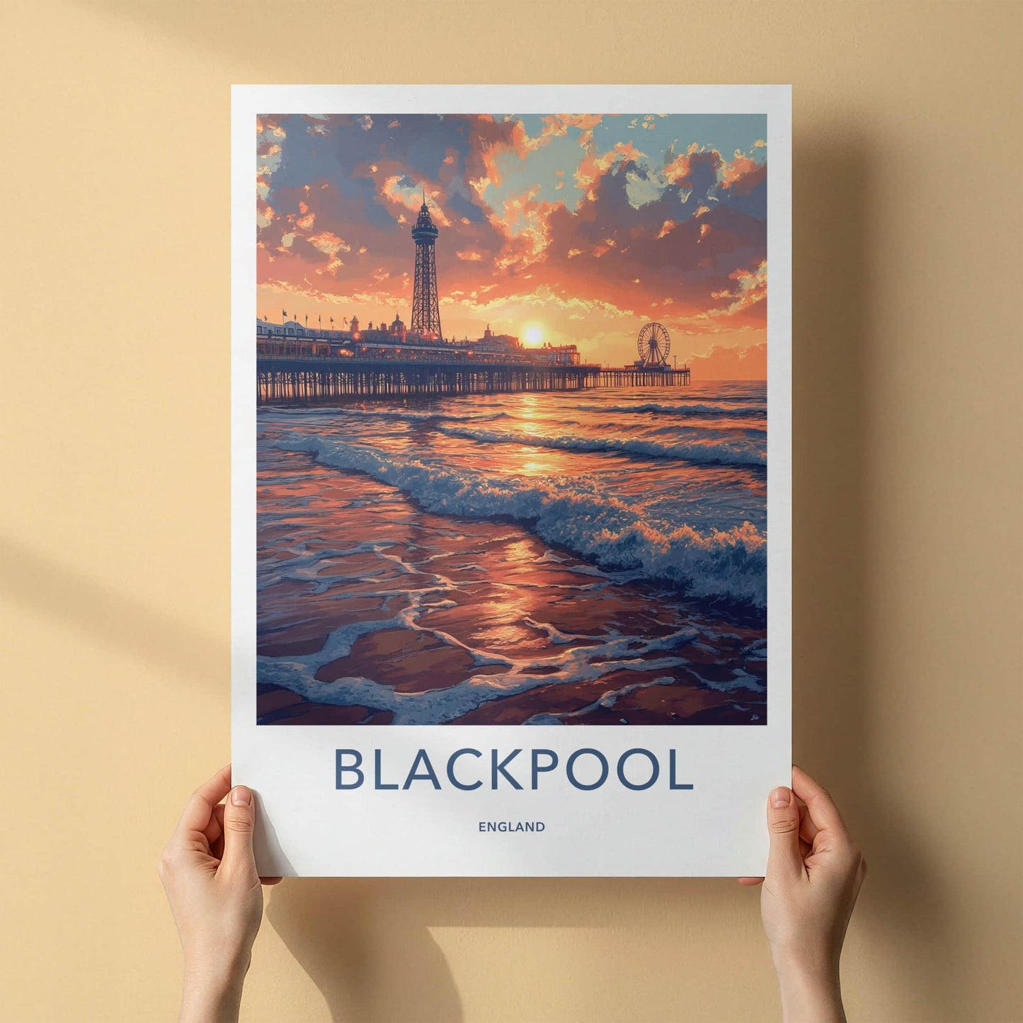 Blackpool Poster - England Travel Art - Coastal Pier Sunset Home Decor