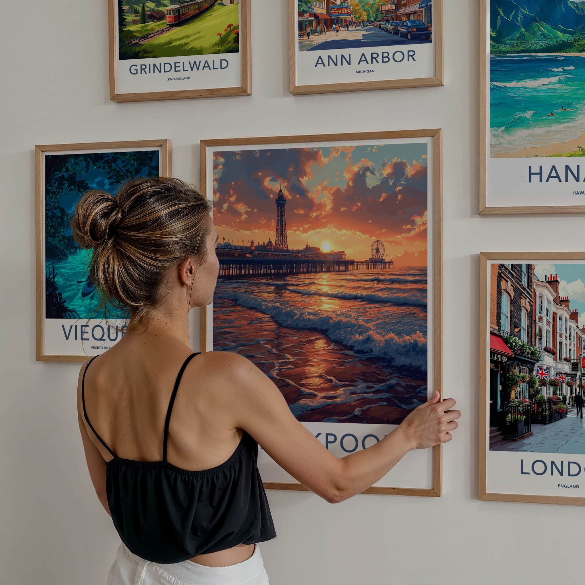 Blackpool Poster - England Travel Art - Coastal Pier Sunset Home Decor