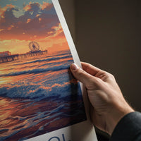 Blackpool Poster - England Travel Art - Coastal Pier Sunset Home Decor