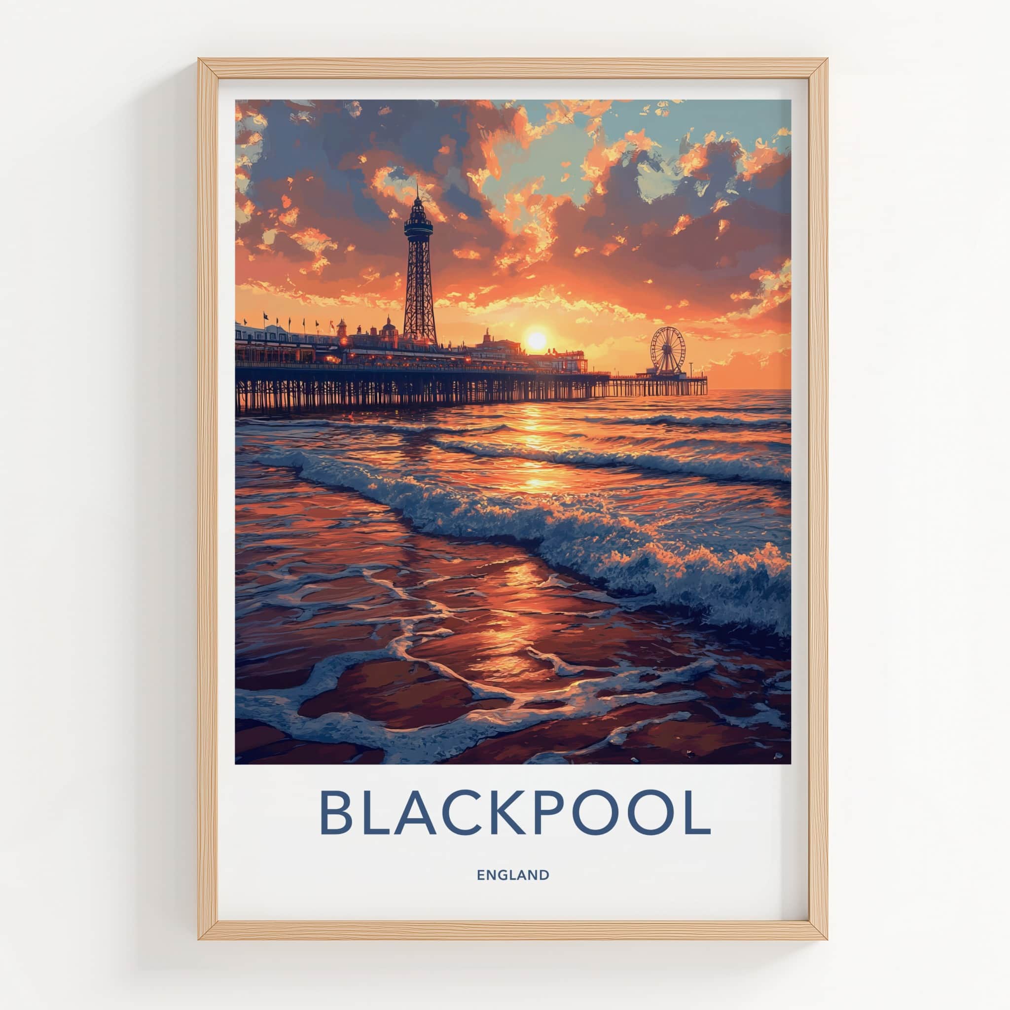 Blackpool Poster - England Travel Art - Coastal Pier Sunset Home Decor