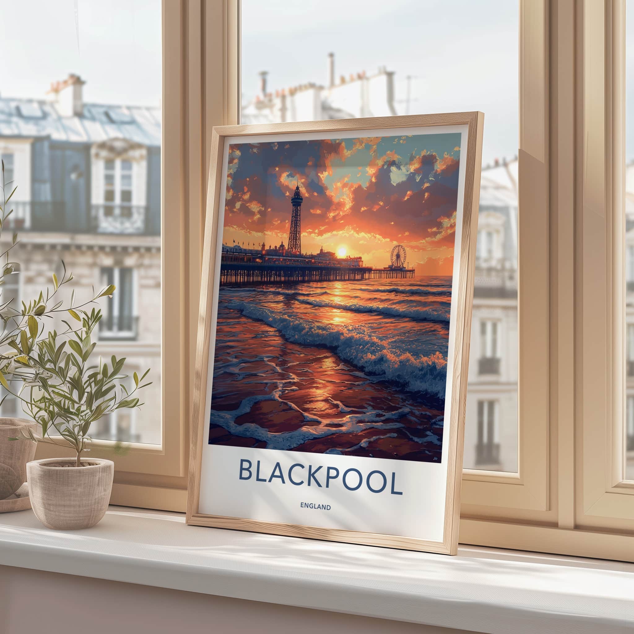 Blackpool Poster - England Travel Art - Coastal Pier Sunset Home Decor