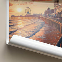 Blackpool Poster - England Travel Art - Golden Hour Boardwalk Home Decor