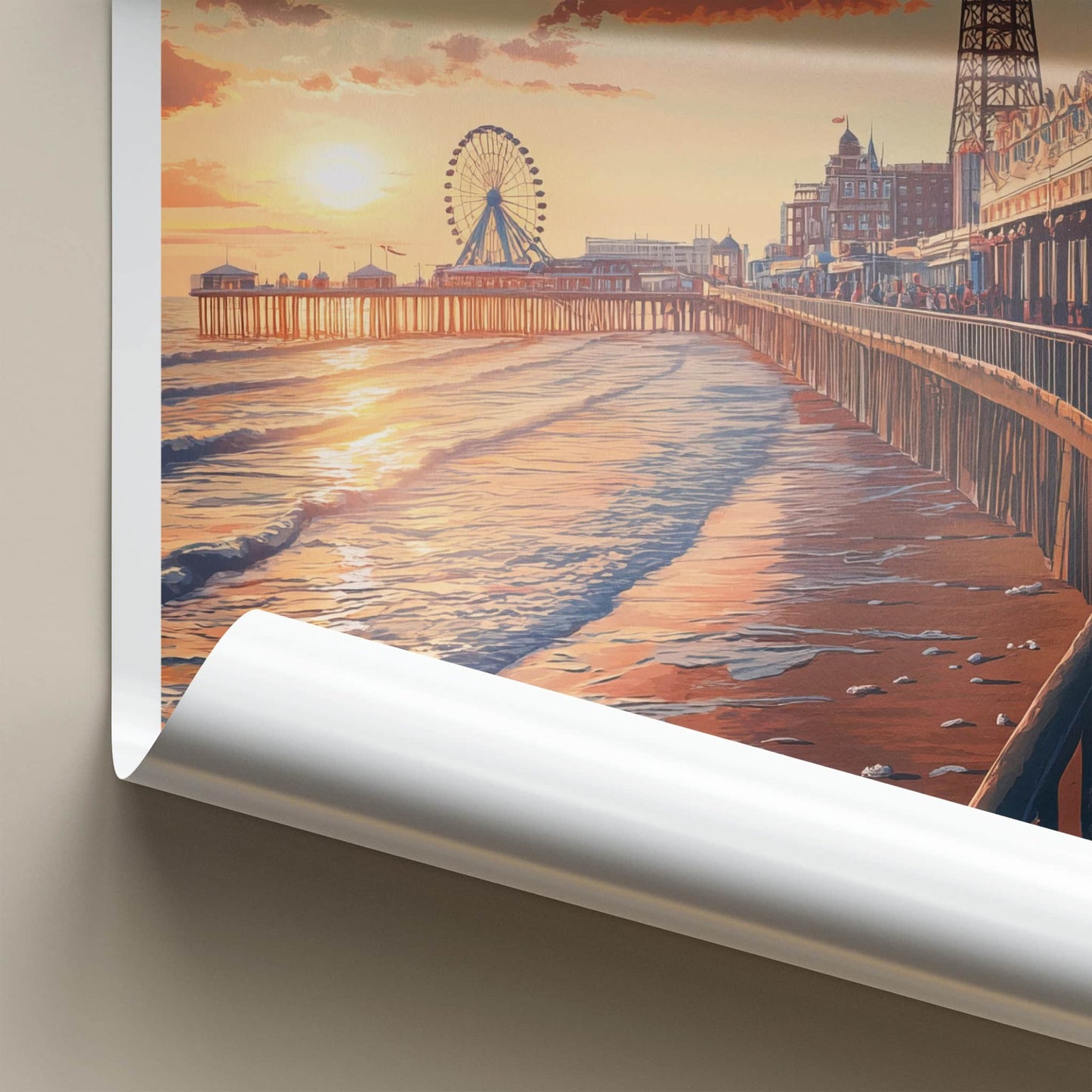 Blackpool Poster - England Travel Art - Golden Hour Boardwalk Home Decor