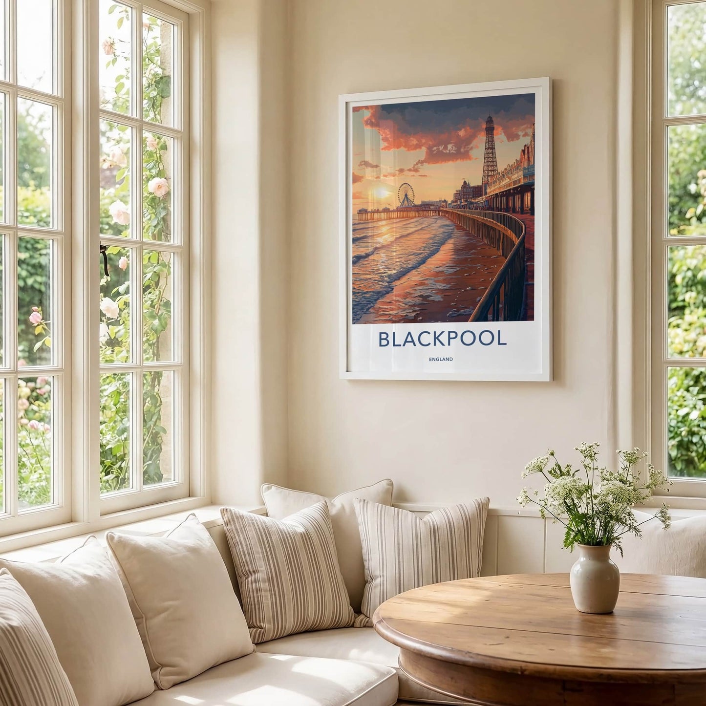 Blackpool Poster - England Travel Art - Golden Hour Boardwalk Home Decor