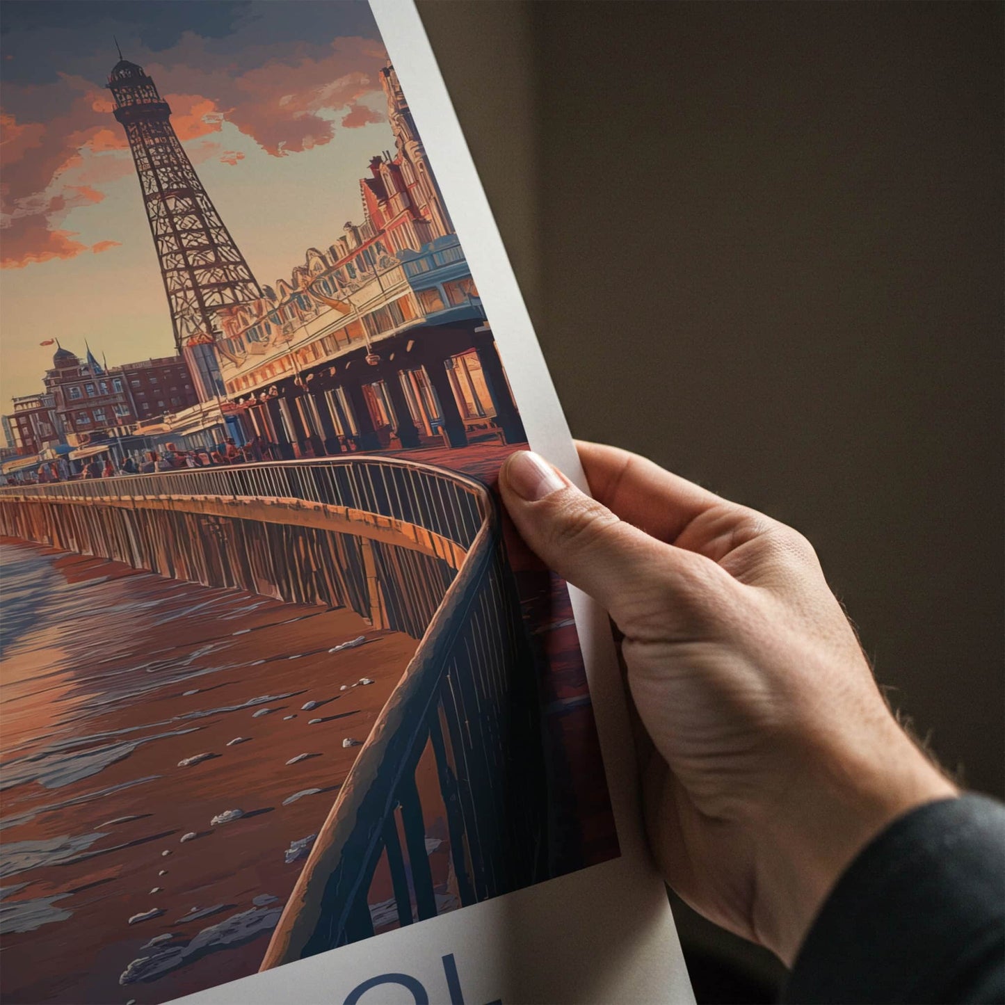Blackpool Poster - England Travel Art - Golden Hour Boardwalk Home Decor