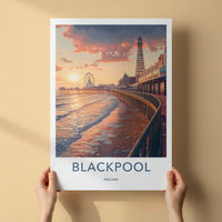 Blackpool Poster - England Travel Art - Golden Hour Boardwalk Home Decor