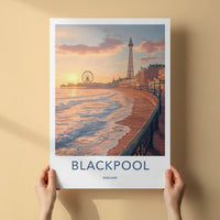 Blackpool Poster - England Travel Art - Golden Hour Promenade Home Decor