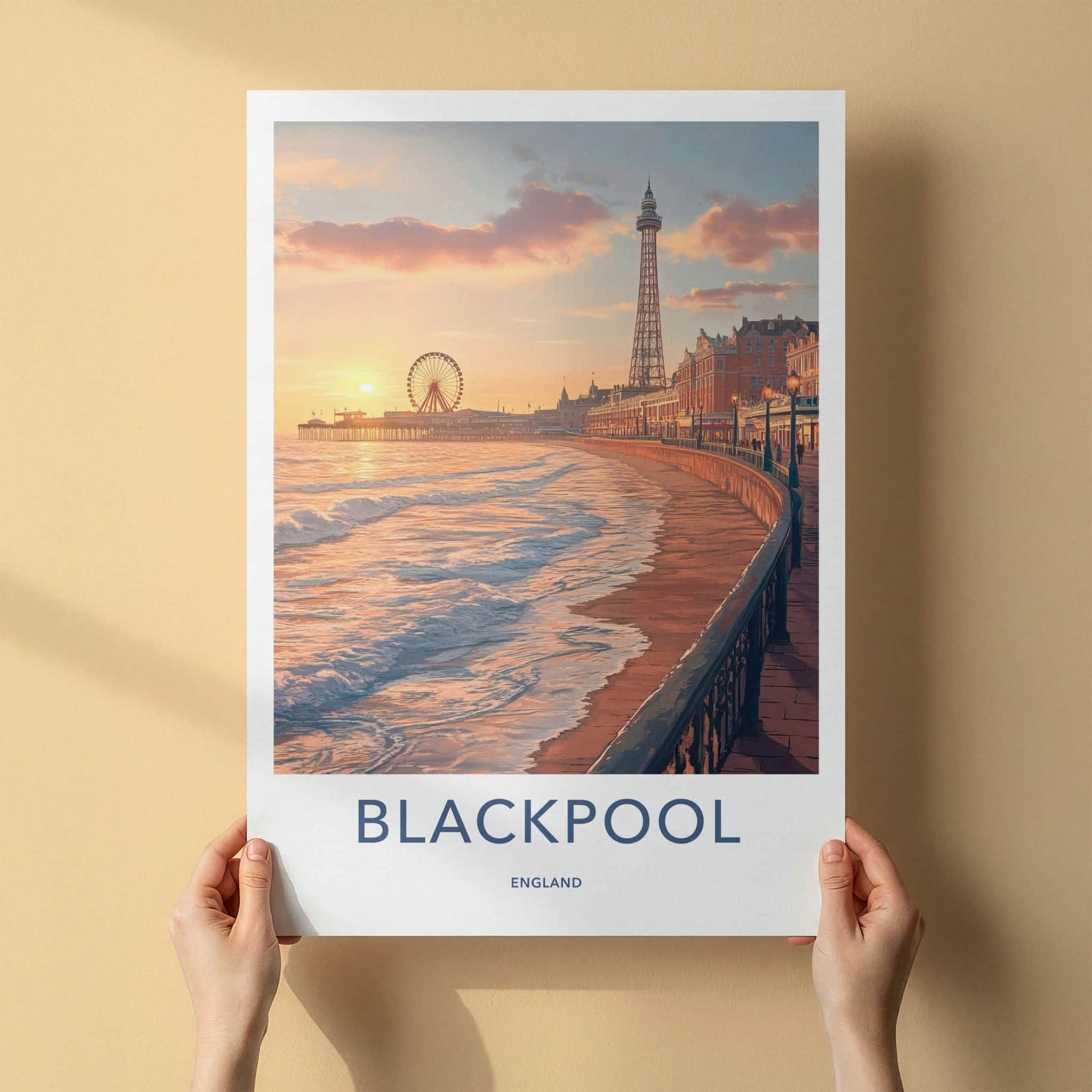 Blackpool Poster - England Travel Art - Golden Hour Promenade Home Decor