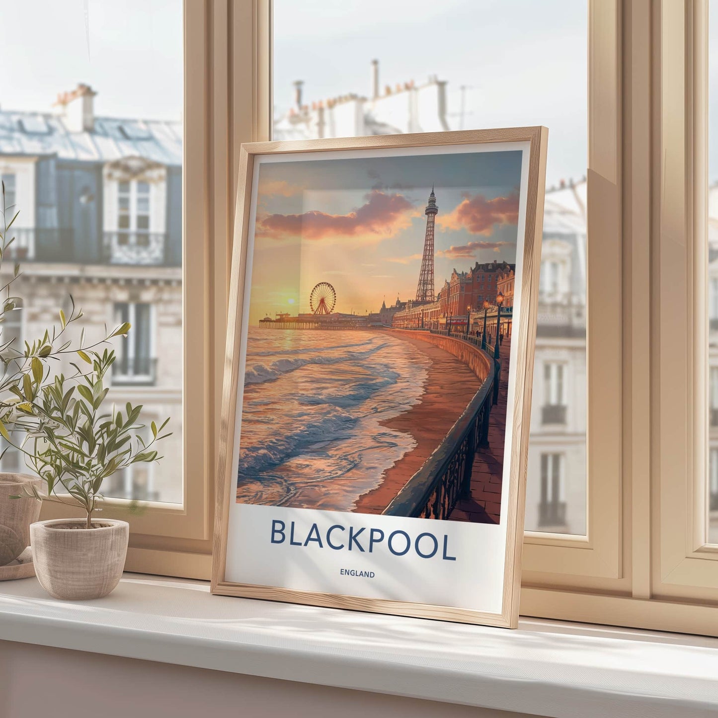 Blackpool Poster - England Travel Art - Golden Hour Promenade Home Decor