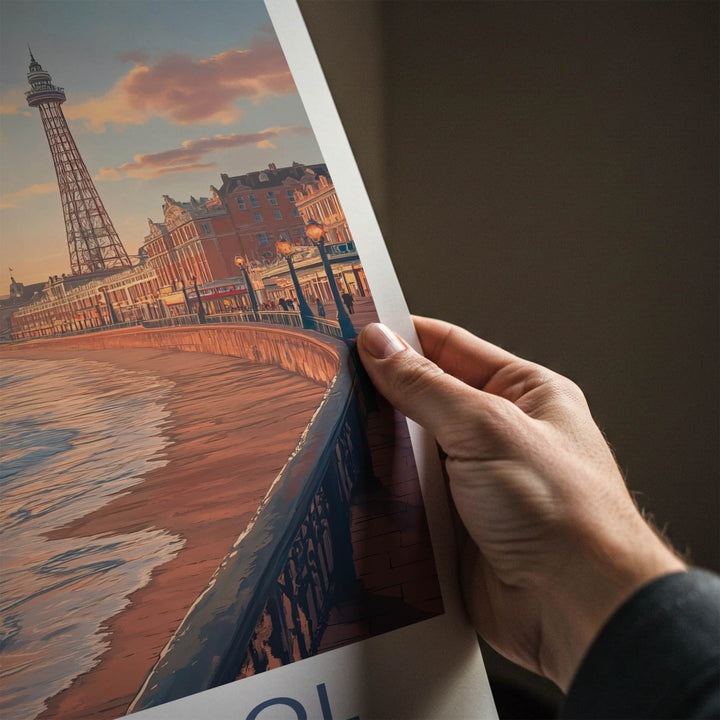 Blackpool Poster - England Travel Art - Golden Hour Promenade Home Decor