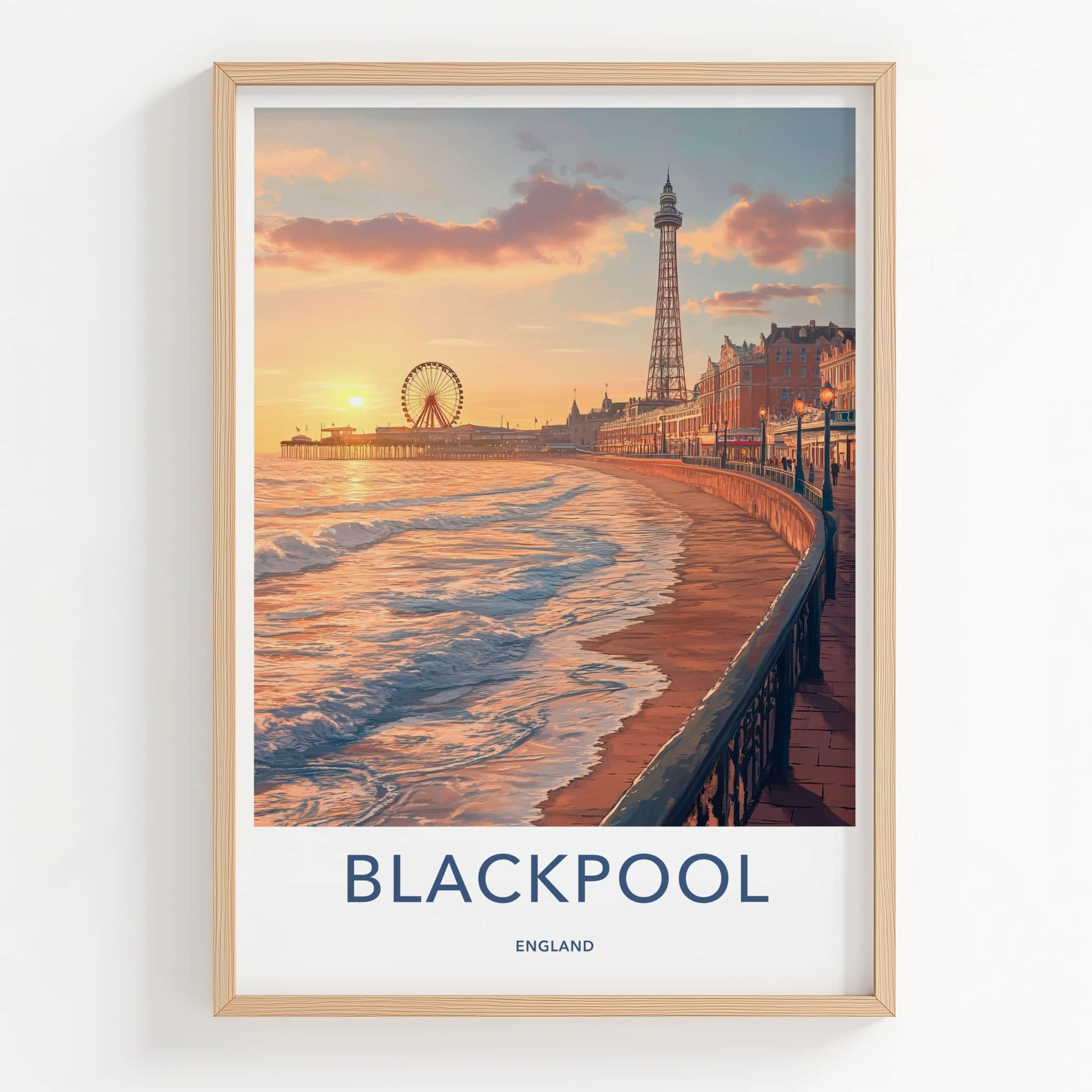 Blackpool Poster - England Travel Art - Golden Hour Promenade Home Decor