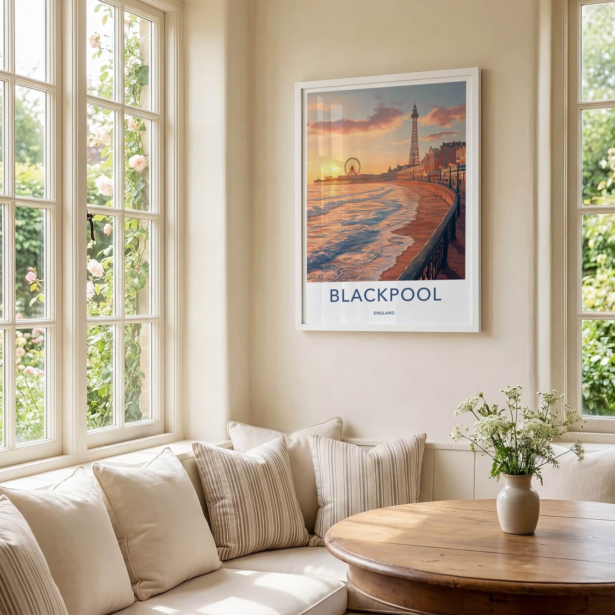 Blackpool Poster - England Travel Art - Golden Hour Promenade Home Decor