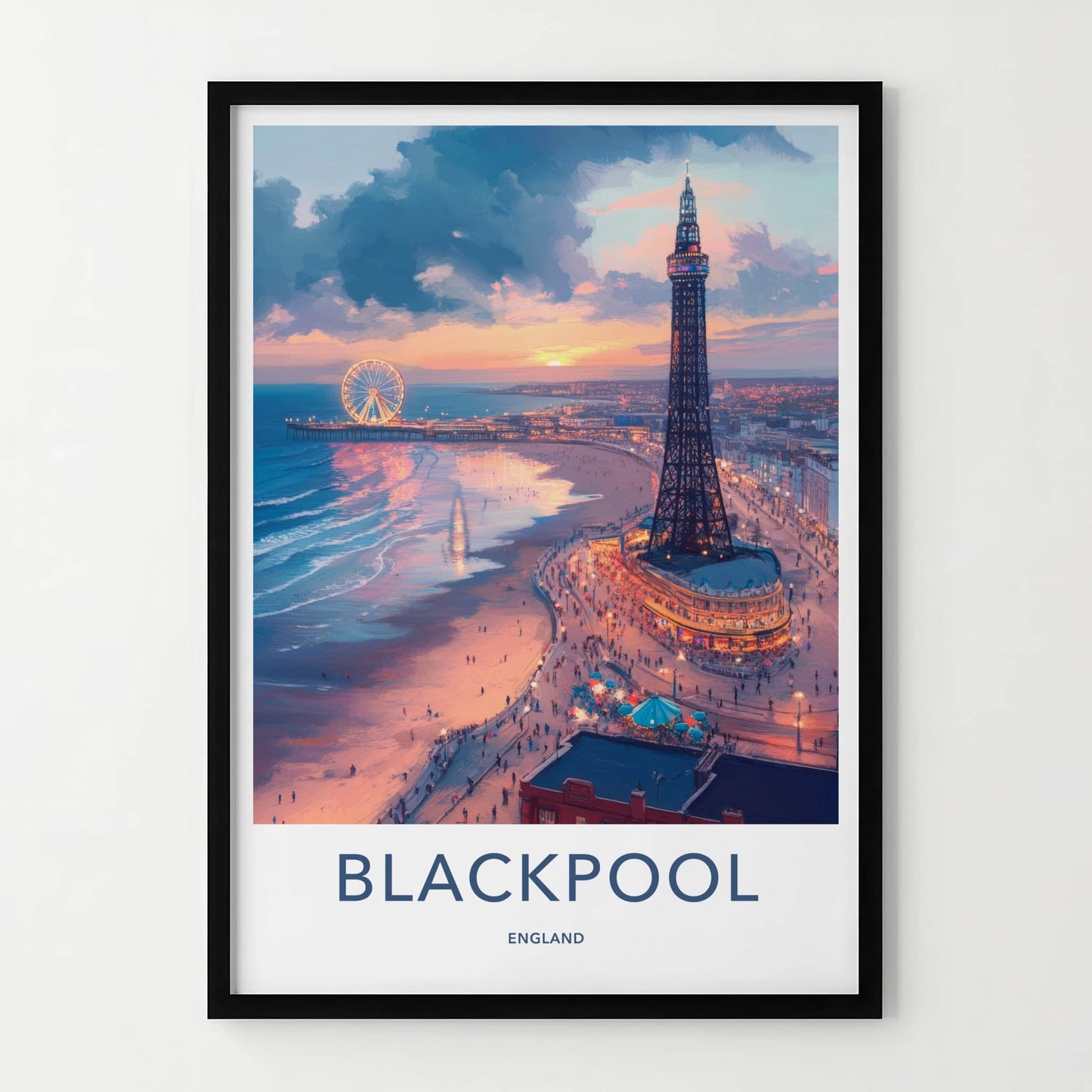 Blackpool Poster - England Travel Art - Iconic Pier Sunset Home Decor