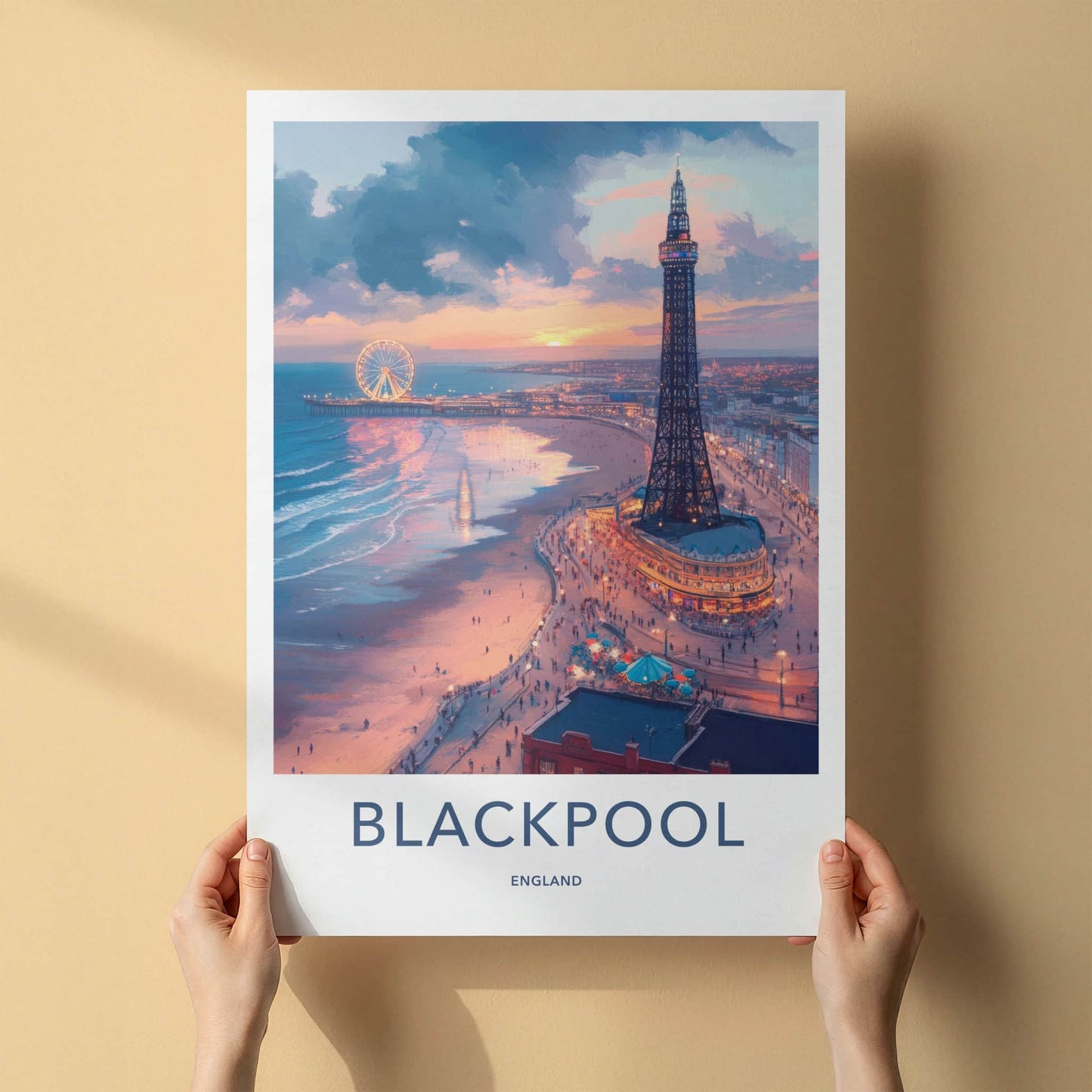 Blackpool Poster - England Travel Art - Iconic Pier Sunset Home Decor