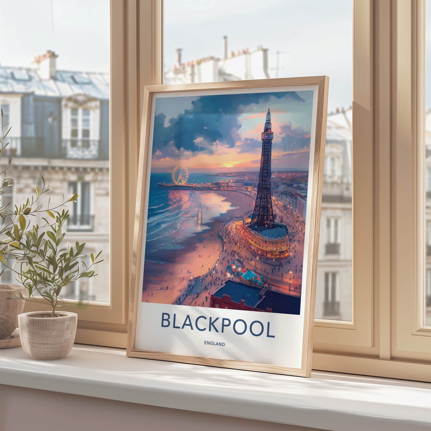 Blackpool Poster - England Travel Art - Iconic Pier Sunset Home Decor