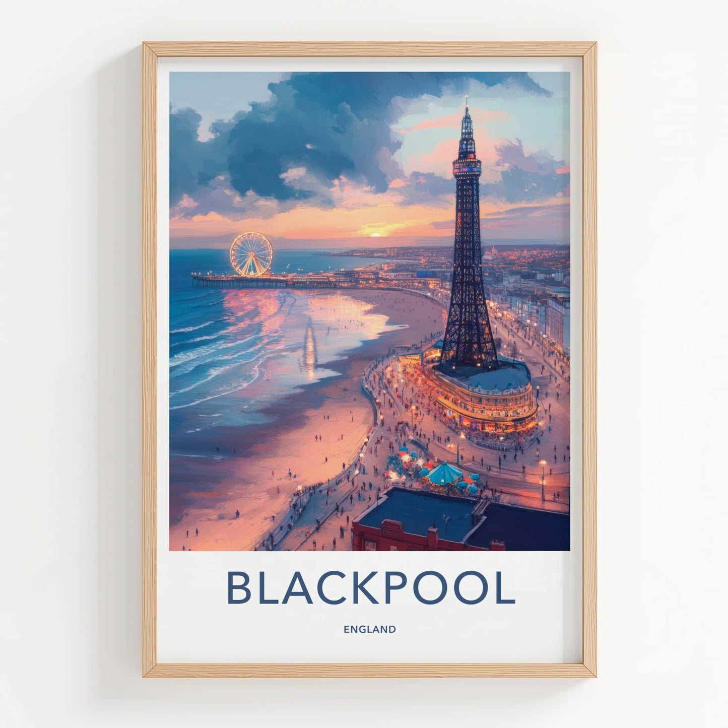 Blackpool Poster - England Travel Art - Iconic Pier Sunset Home Decor