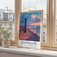 Blackpool Poster - England Travel Art - Illuminated Tower Pier Home Decor