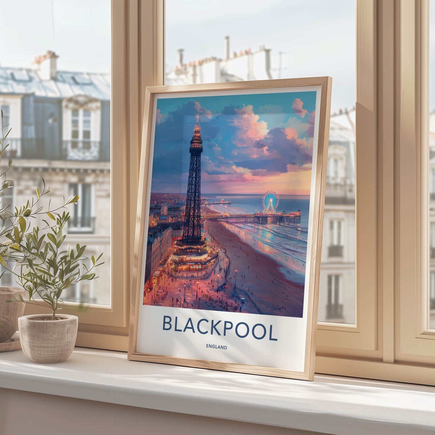 Blackpool Poster - England Travel Art - Illuminated Tower Pier Home Decor