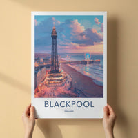 Blackpool Poster - England Travel Art - Illuminated Tower Pier Home Decor