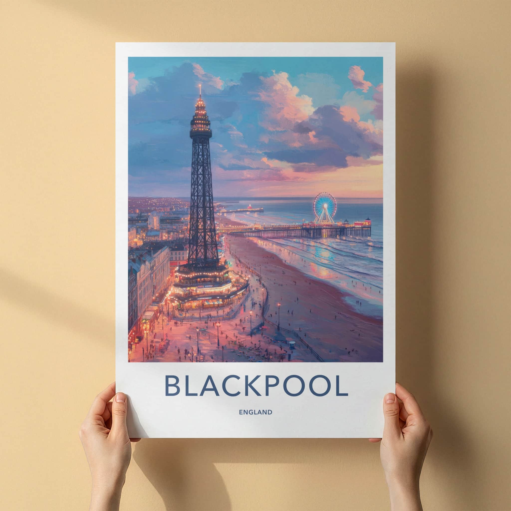 Blackpool Poster - England Travel Art - Illuminated Tower Pier Home Decor
