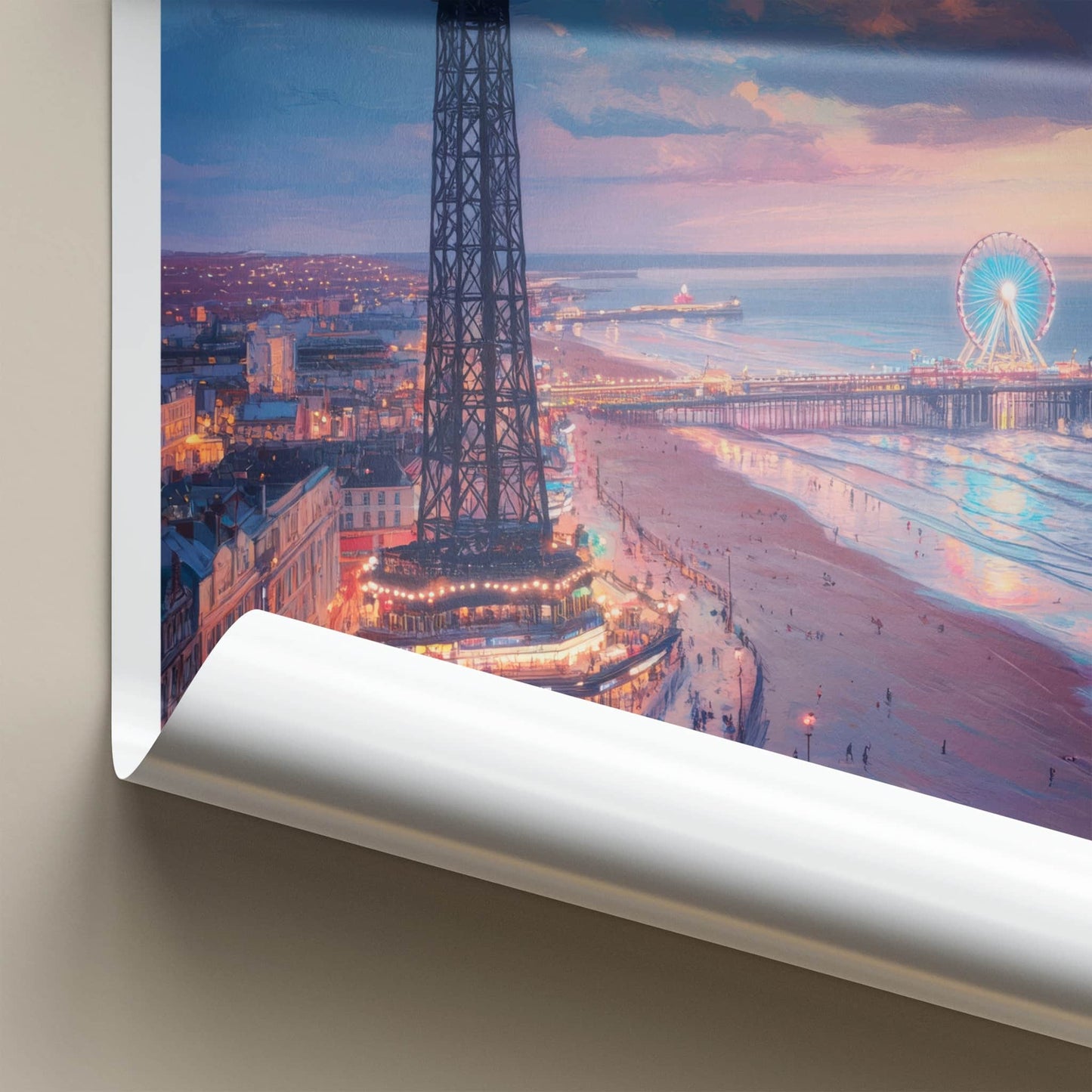 Blackpool Poster - England Travel Art - Illuminated Tower Pier Home Decor