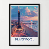 Blackpool Poster - England Travel Art - Illuminated Tower Pier Home Decor
