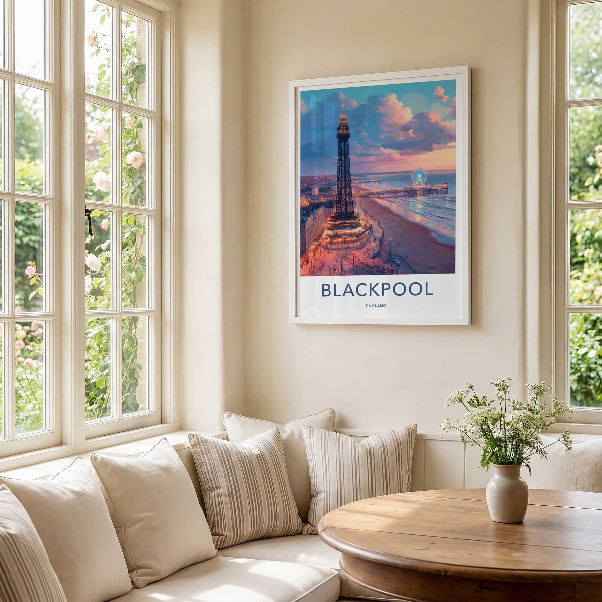 Blackpool Poster - England Travel Art - Illuminated Tower Pier Home Decor