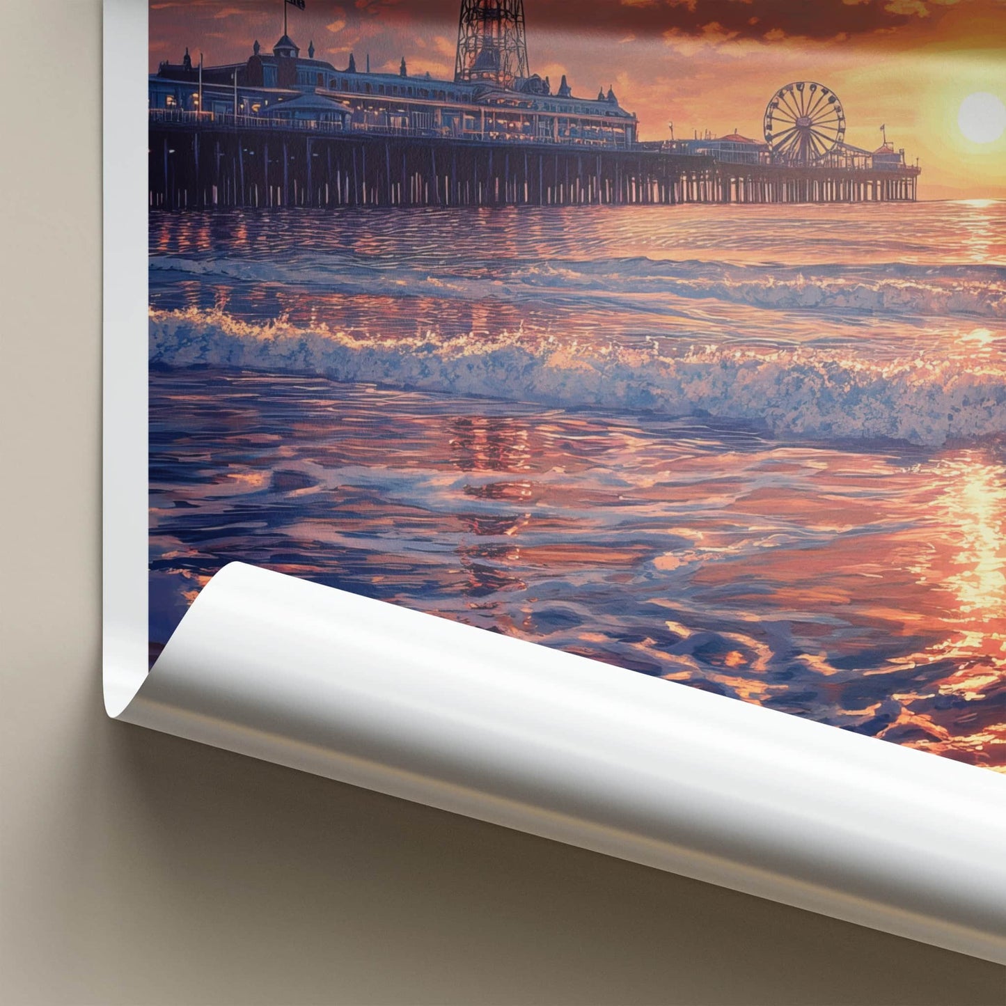 Blackpool Poster - England Travel Art - Orange Sky Waves Home Decor