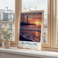 Blackpool Poster - England Travel Art - Orange Sky Waves Home Decor