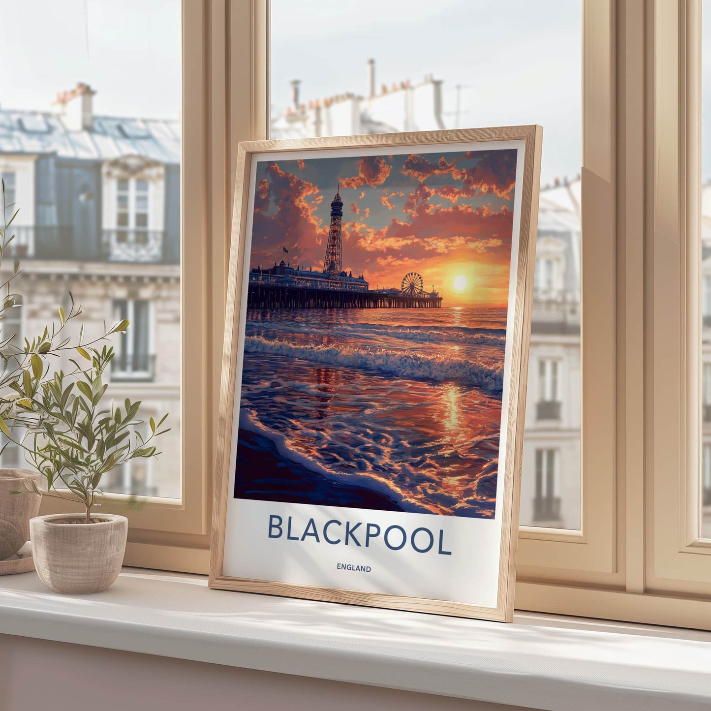 Blackpool Poster - England Travel Art - Orange Sky Waves Home Decor