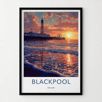 Blackpool Poster - England Travel Art - Orange Sky Waves Home Decor