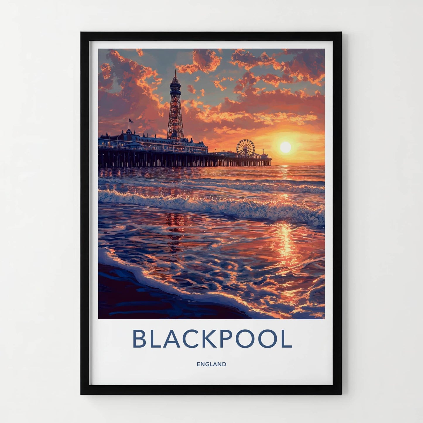 Blackpool Poster - England Travel Art - Orange Sky Waves Home Decor