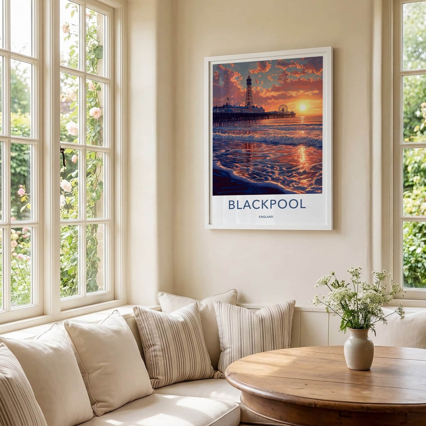 Blackpool Poster - England Travel Art - Orange Sky Waves Home Decor