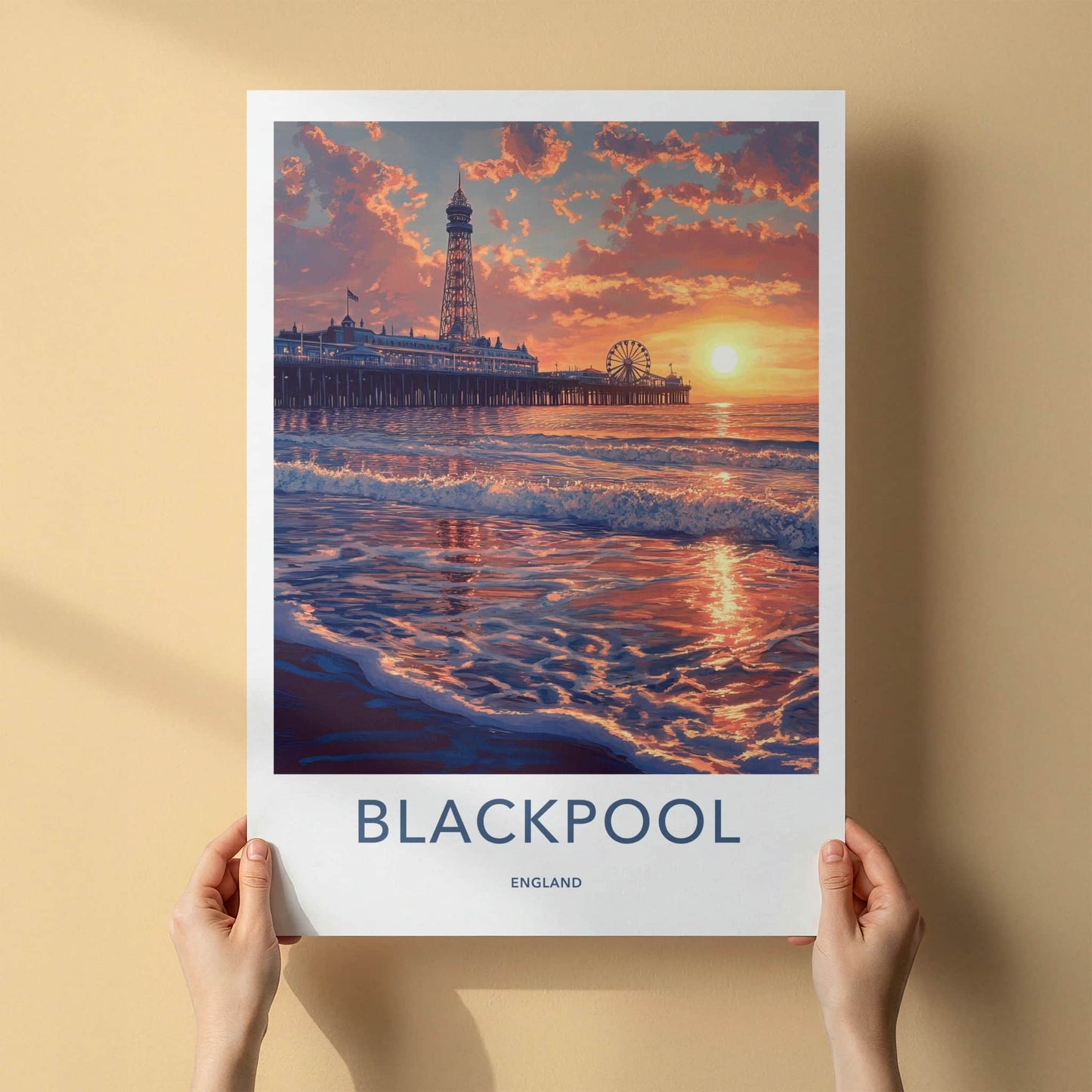 Blackpool Poster - England Travel Art - Orange Sky Waves Home Decor