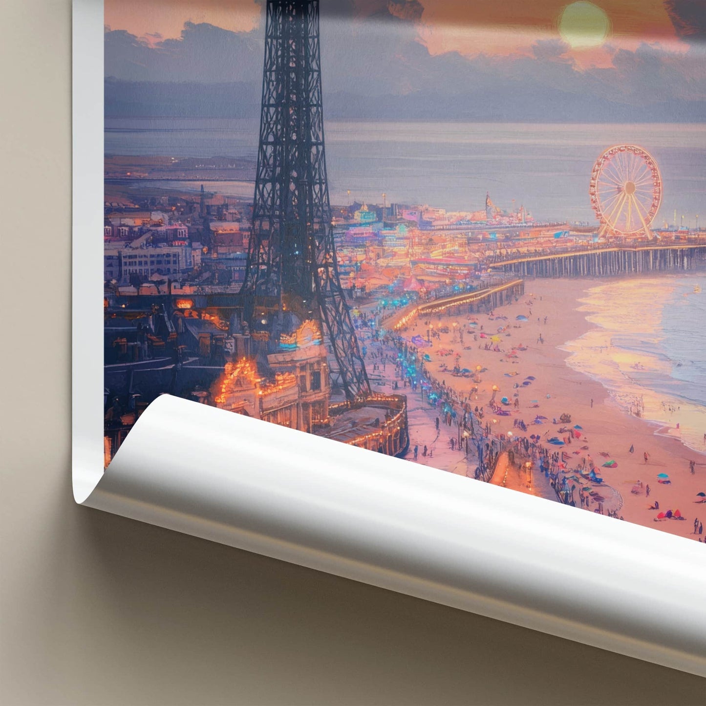 Blackpool Poster - England Travel Art - Pier Sunset Beach Home Decor