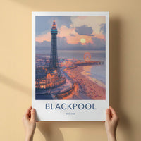 Blackpool Poster - England Travel Art - Pier Sunset Beach Home Decor