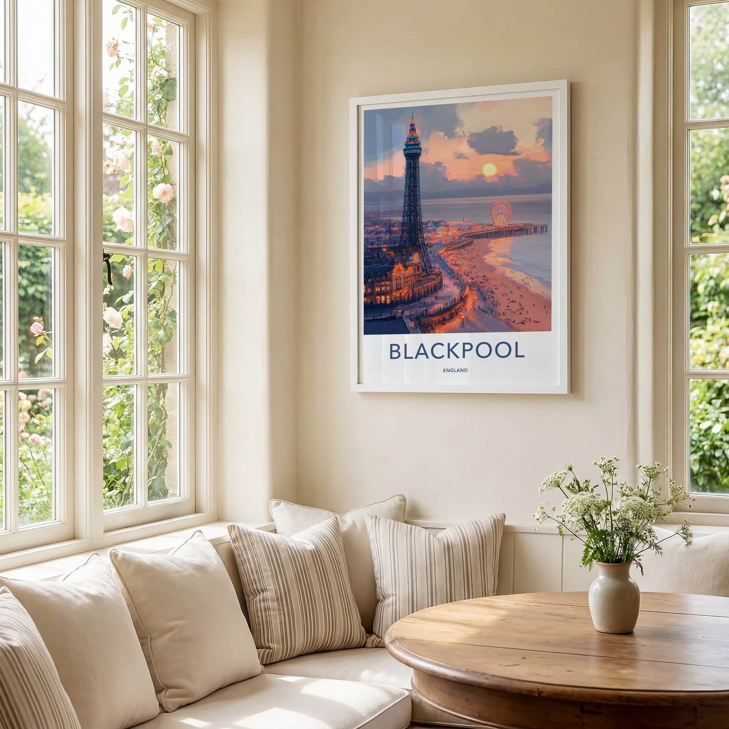 Blackpool Poster - England Travel Art - Pier Sunset Beach Home Decor