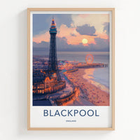 Blackpool Poster - England Travel Art - Pier Sunset Beach Home Decor