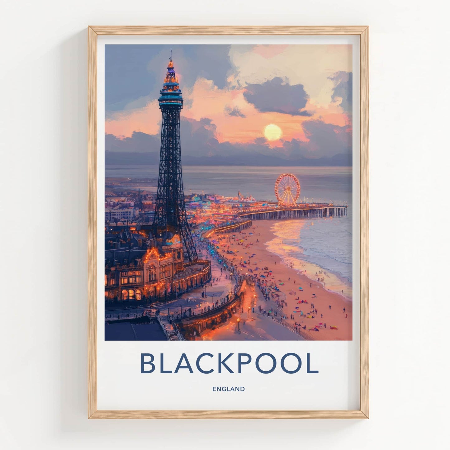 Blackpool Poster - England Travel Art - Pier Sunset Beach Home Decor