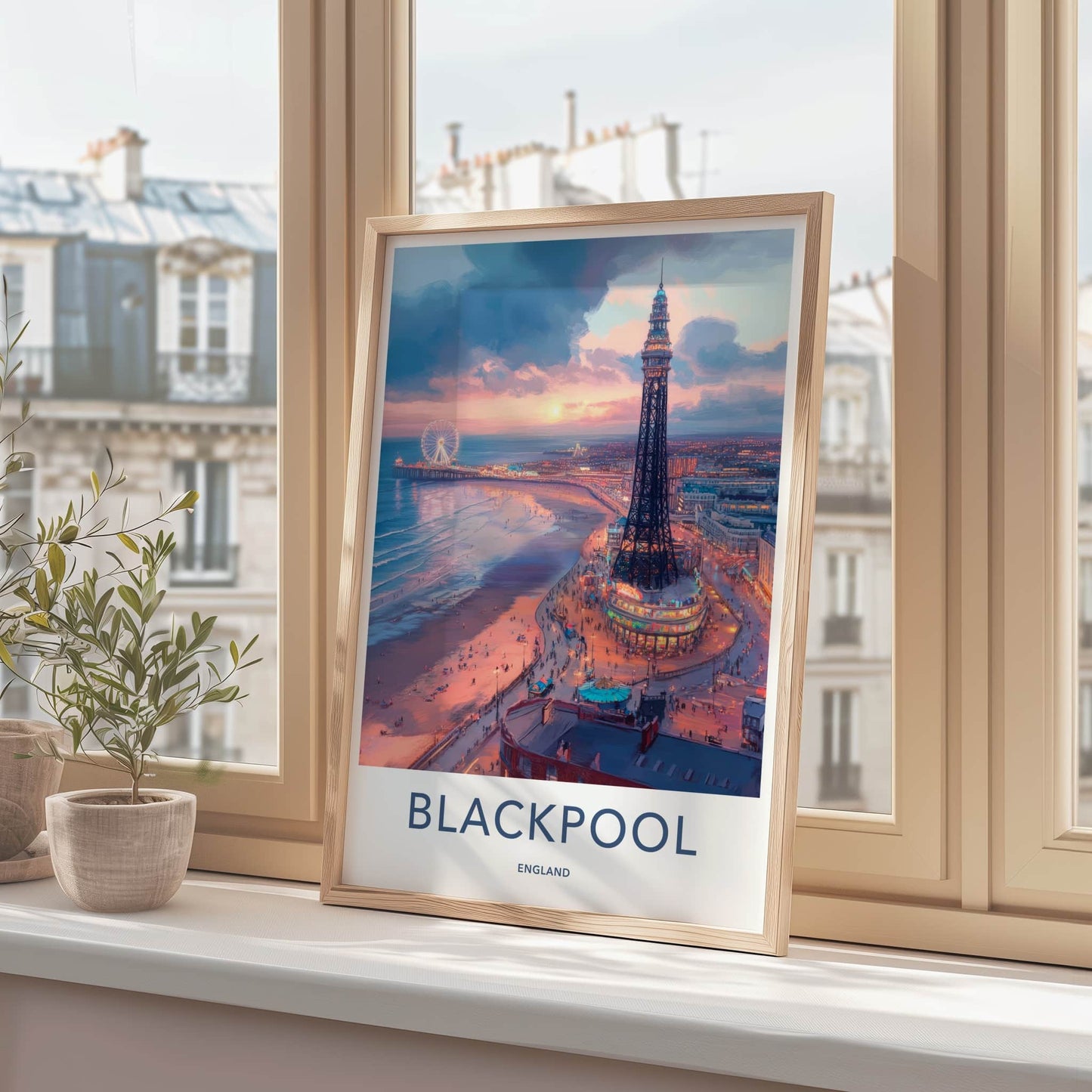 Blackpool Poster - England Travel Art - Pier Tower Sunset Home Decor