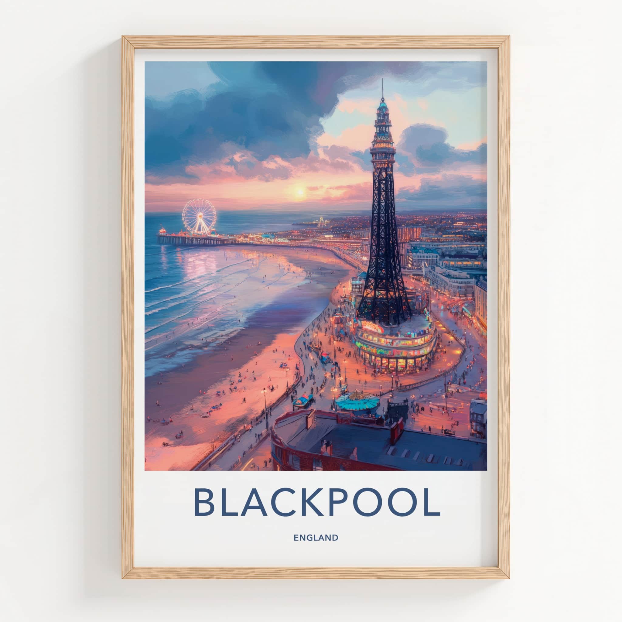 Blackpool Poster - England Travel Art - Pier Tower Sunset Home Decor