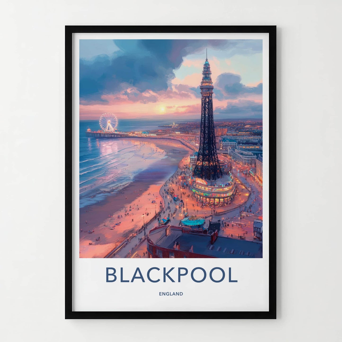 Blackpool Poster - England Travel Art - Pier Tower Sunset Home Decor