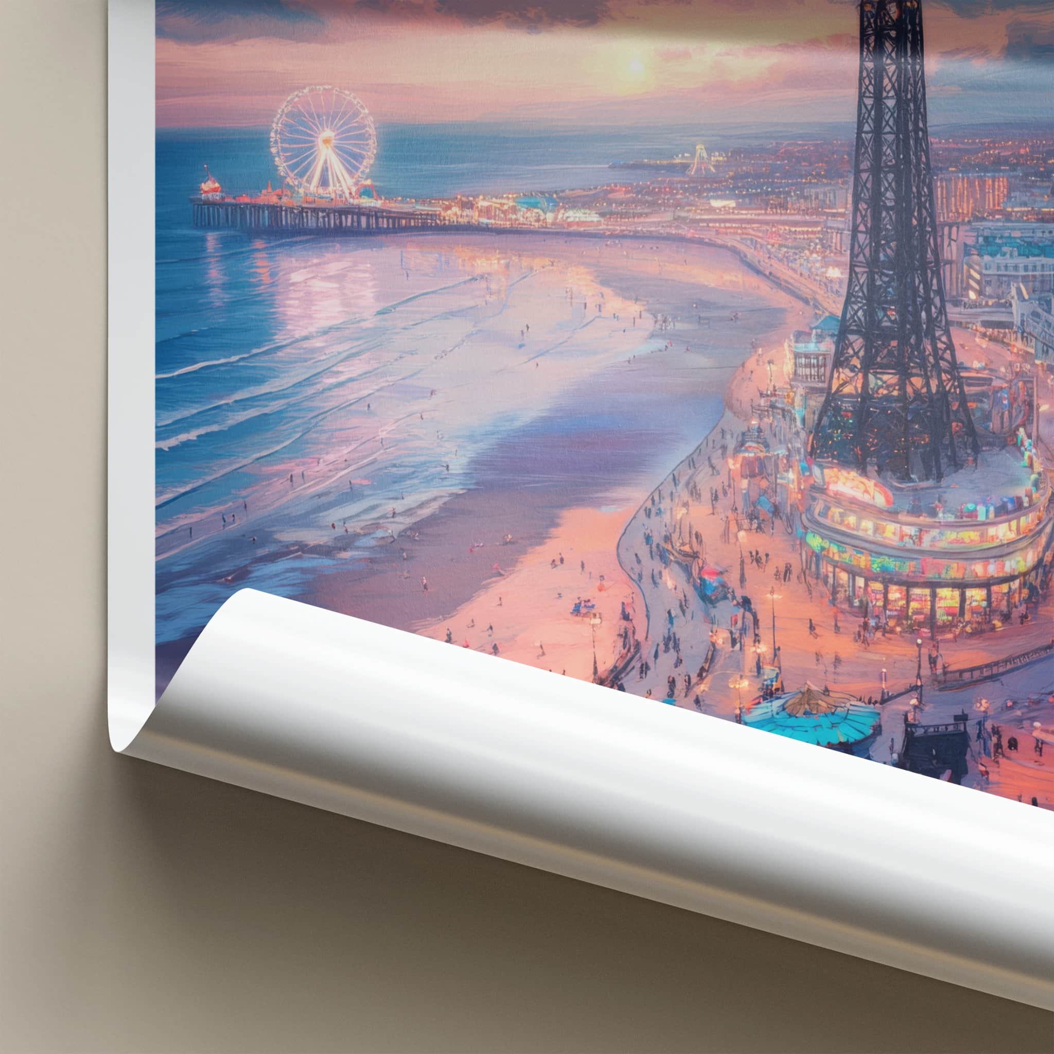 Blackpool Poster - England Travel Art - Pier Tower Sunset Home Decor