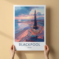 Blackpool Poster - England Travel Art - Pier Tower Sunset Home Decor