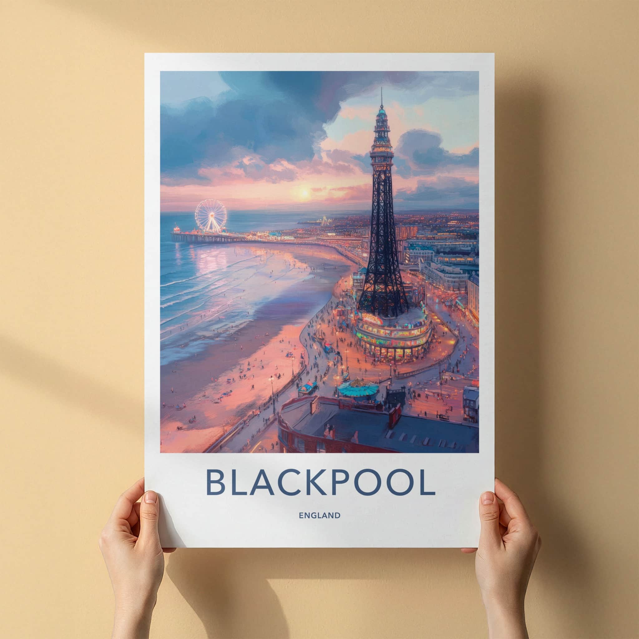 Blackpool Poster - England Travel Art - Pier Tower Sunset Home Decor