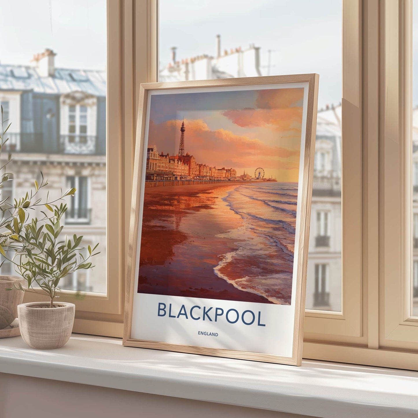 Blackpool Poster - England Travel Art - Sunset Beach Promenade Home Decor